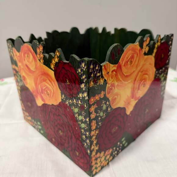 Hand-Painted Wooden Decorative Box - Floral Design - Picture 1 of 7